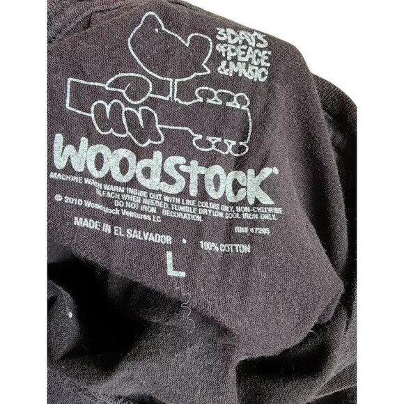 Woodstock Peace Sign Tie-Dye Black T-Shirt Size Large 2 Sides - Picture 7 of 7